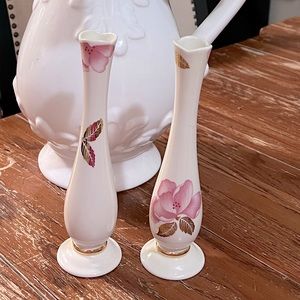 Pair Vintage Lenox Royal Blossom Collection Bud Vases